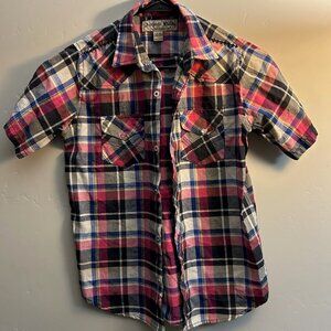 Plaid Button Down Short Sleeve Kids Boy Shirt